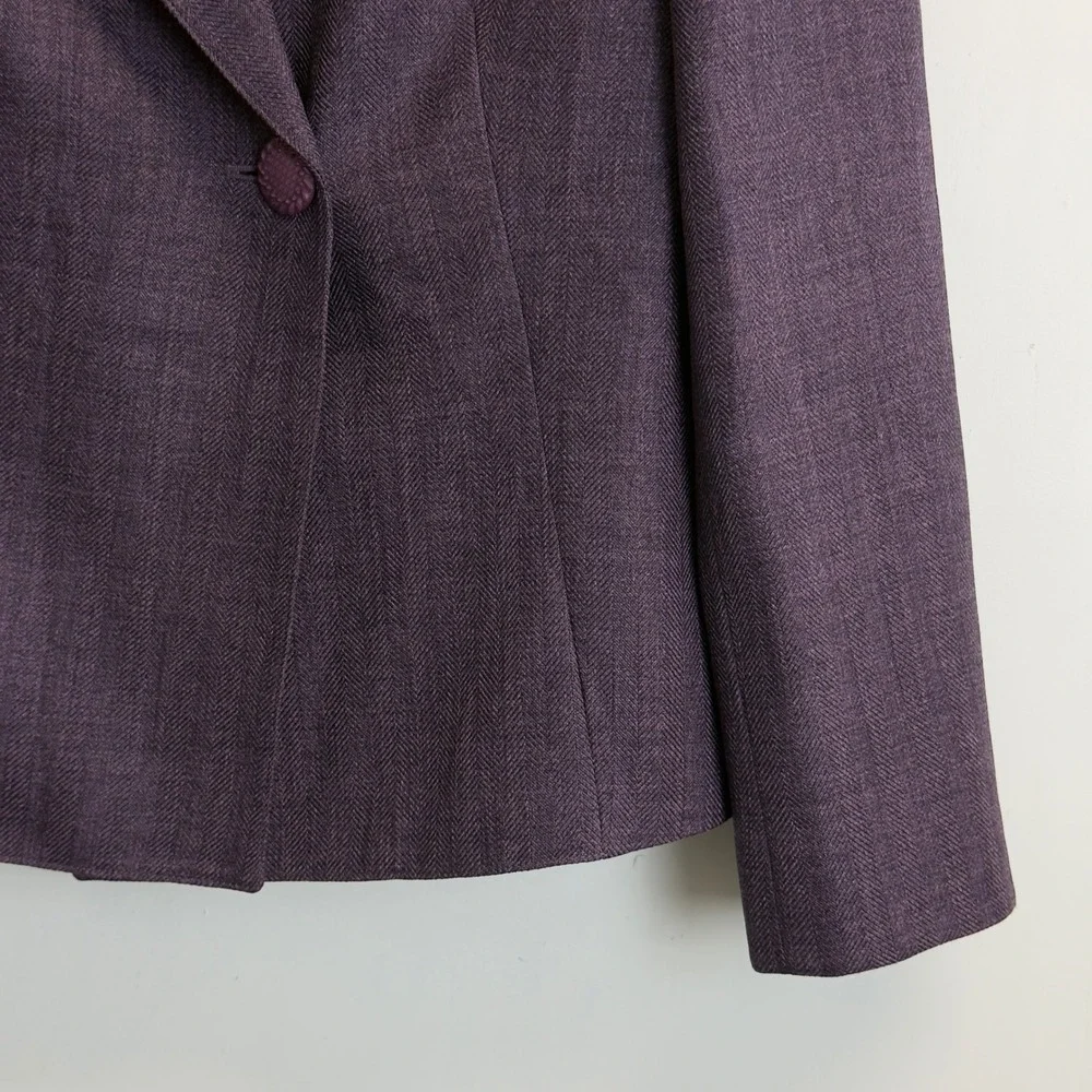 Le Suit Essentials Purple Herringbone Skirt Suit Set Pleated Hem Womens 6P